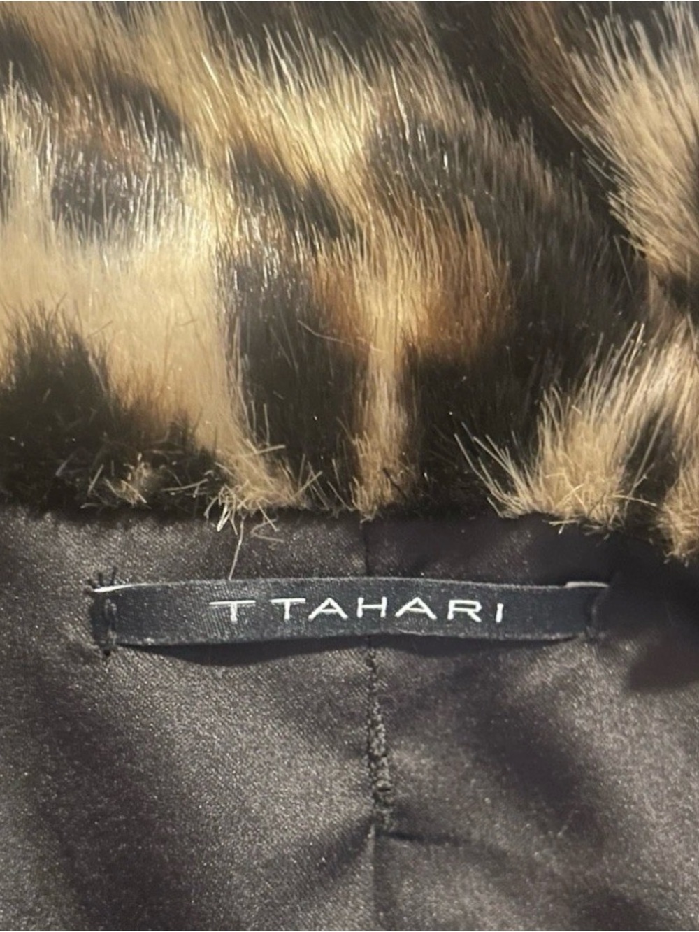 Elie Tahari Faux Fur Leopard Print Coat Jacket Faux Leather Trim L  Animal Glam - Picture 9 of 13